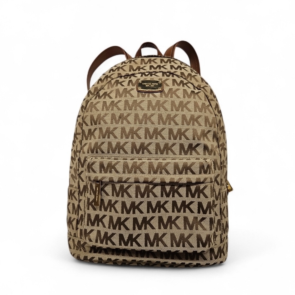 Michael Kors Jet Set Monogram Canvas And Leather Backpack In Tan And Brown